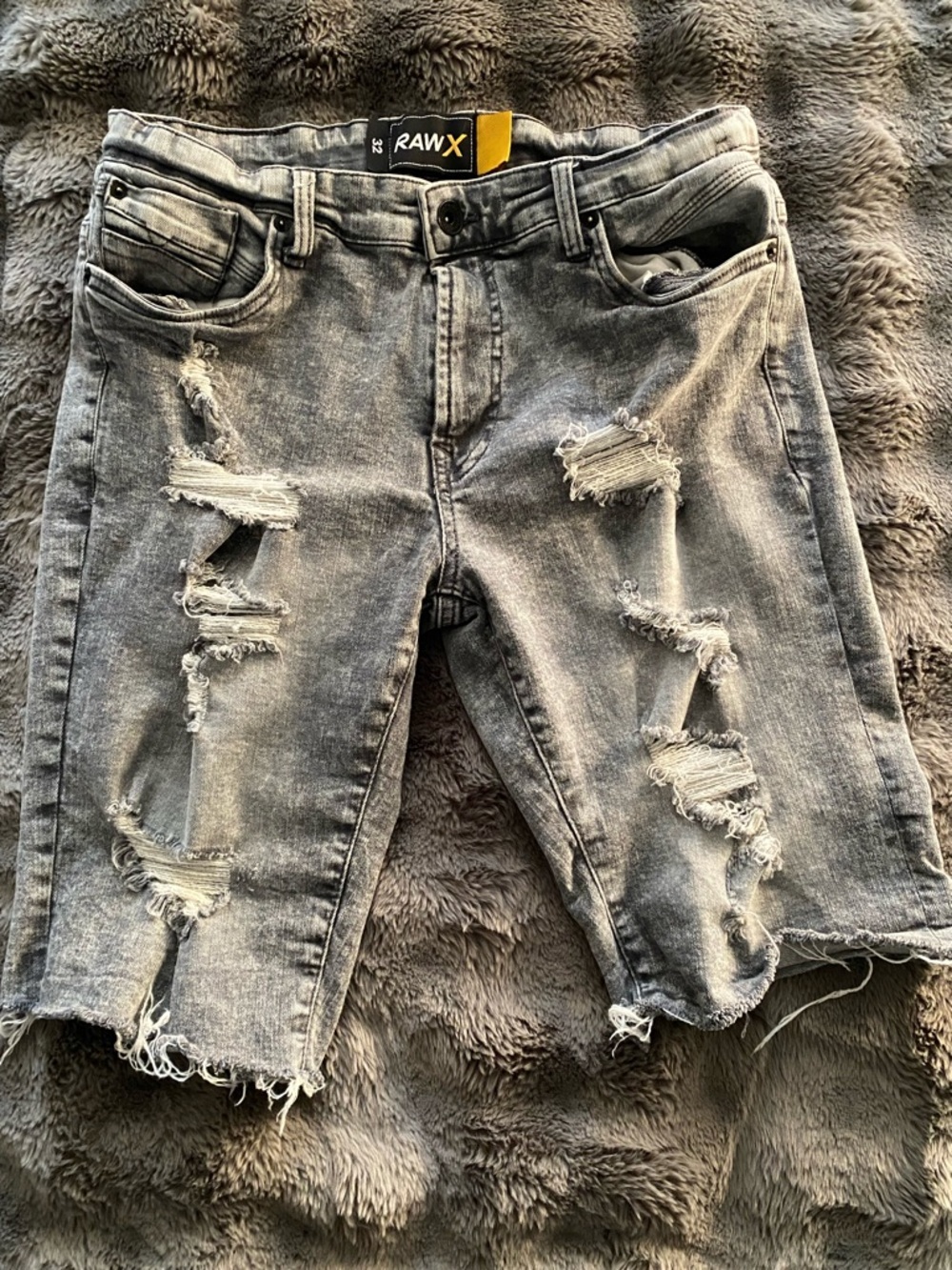 RAW X Men's Distressed Grey Denim Jean Shorts